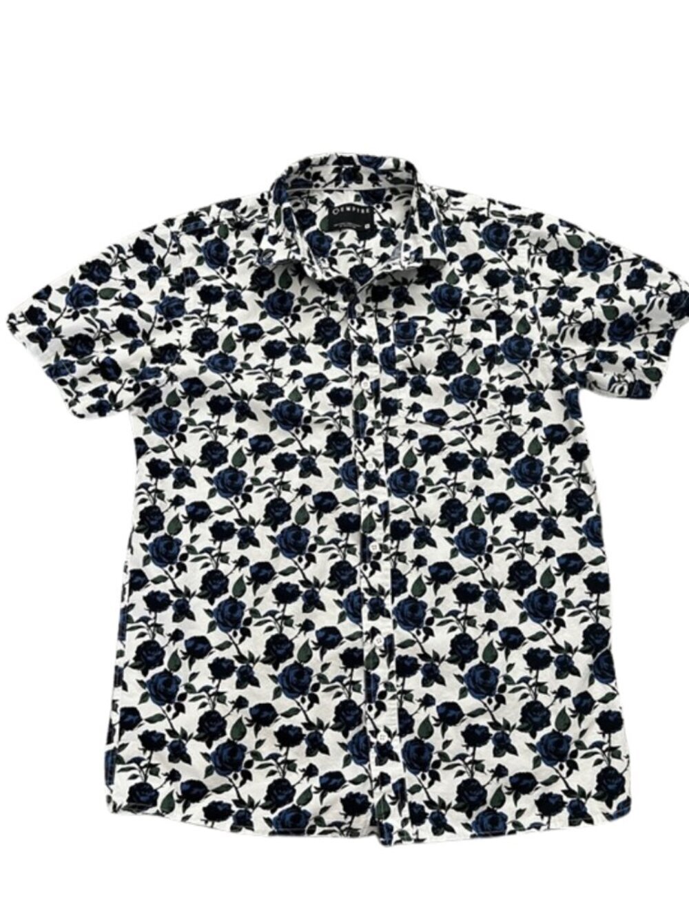 Empyre Men’s Tate Roses White & Blue Short Sleeve Button-Down Shirt - Size M